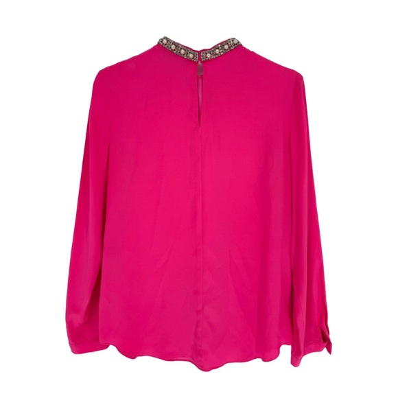 Amanda Uprichard Large Silk Jeweled Collar Blouse Pink Pearl Rhinestone Holiday - Picture 2 of 7